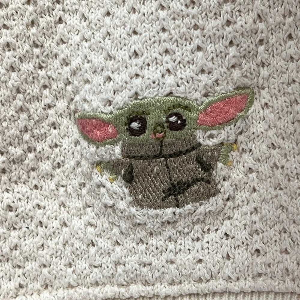 Zara Star Wars Shorts Womens Medium Cream Knit Drawstring Mandalorian Baby Yoda - Picture 9 of 9